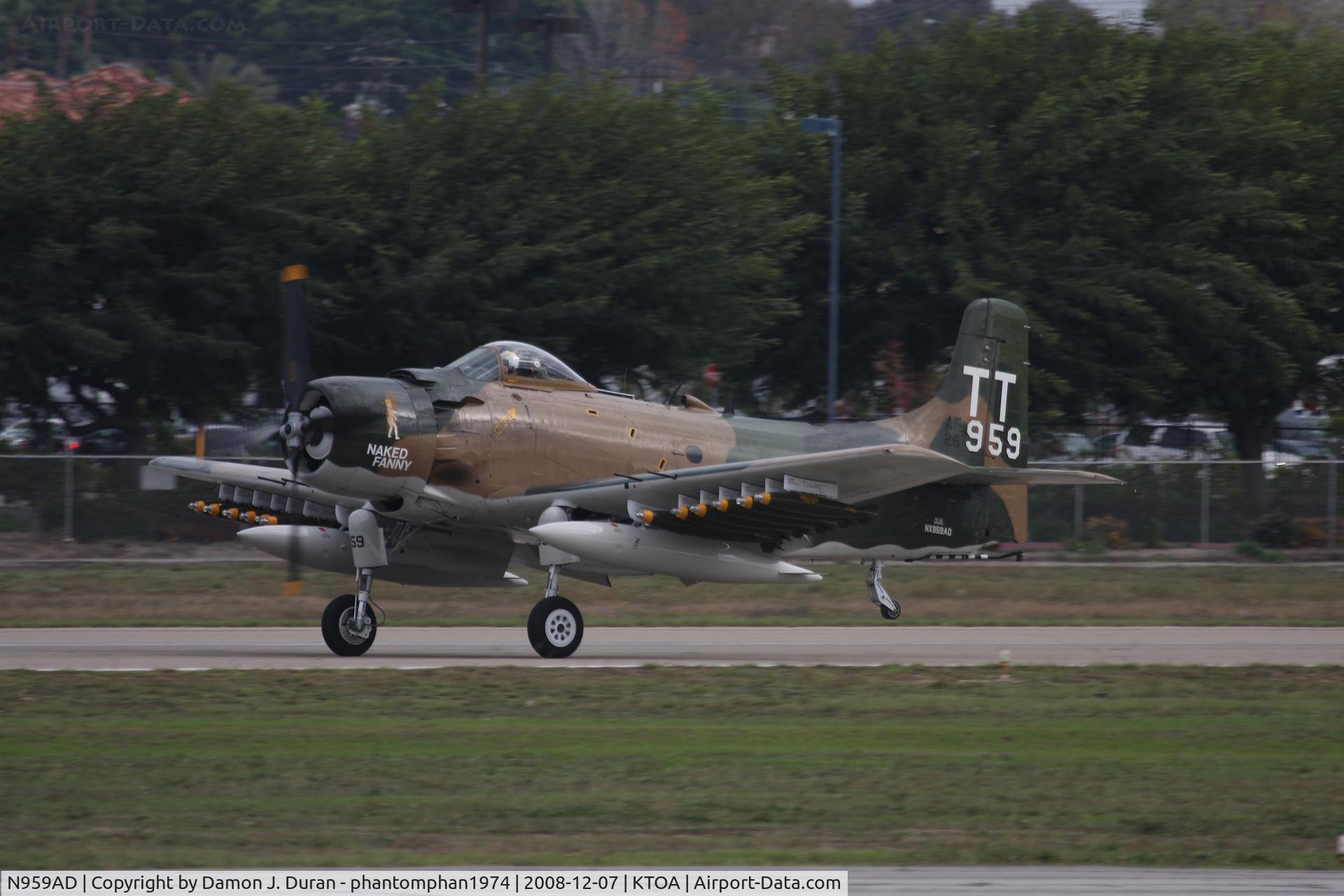 N959AD, Douglas A-1D Skyraider (AD-4NA) C/N 7759, Landing at KTOA for Western Museum of Flights Holiday Open House