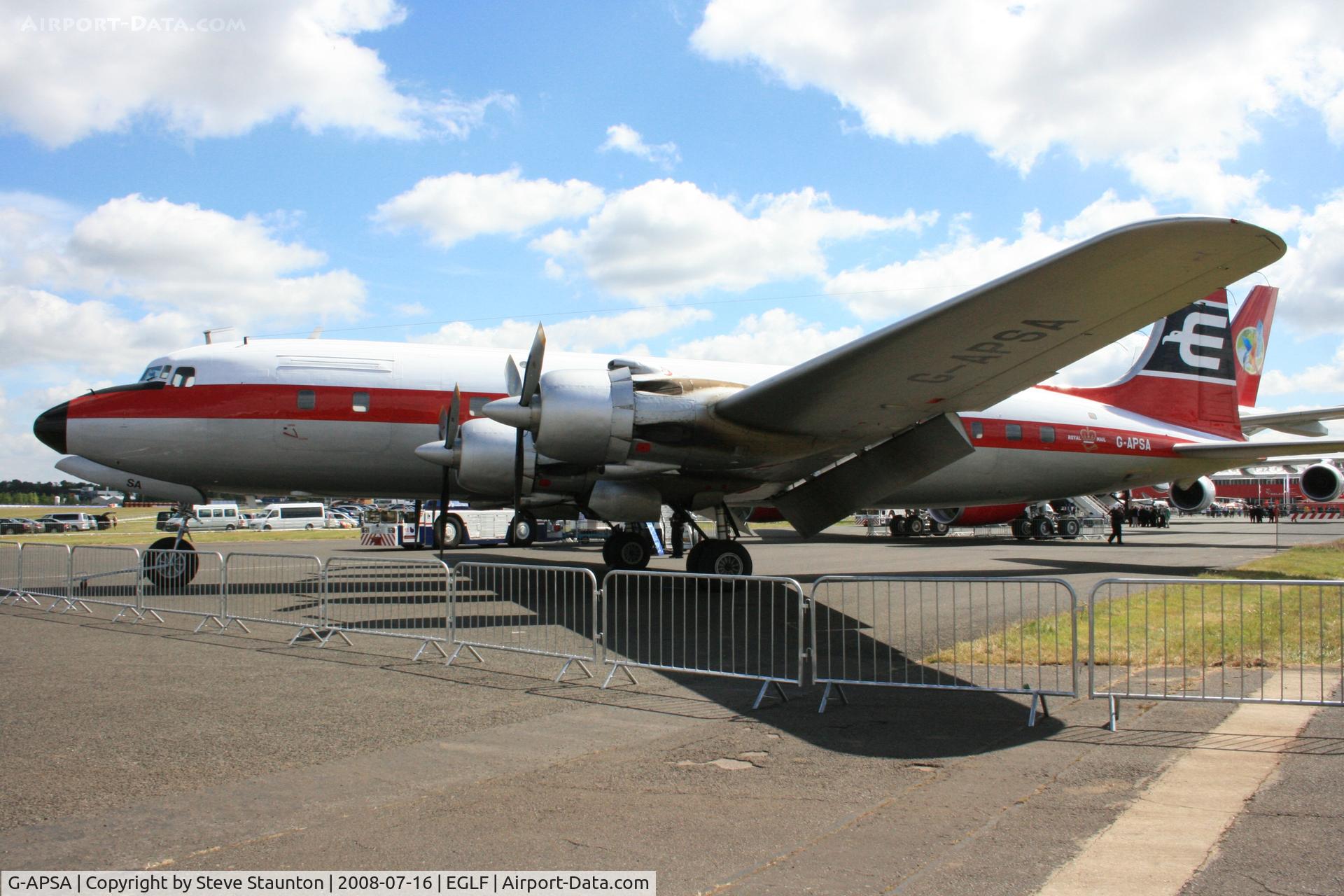 G-APSA, 1958 Douglas DC-6A C/N 45497, Taken at Farnborough Airshow on the Wednesday trade day, 16th July 2009