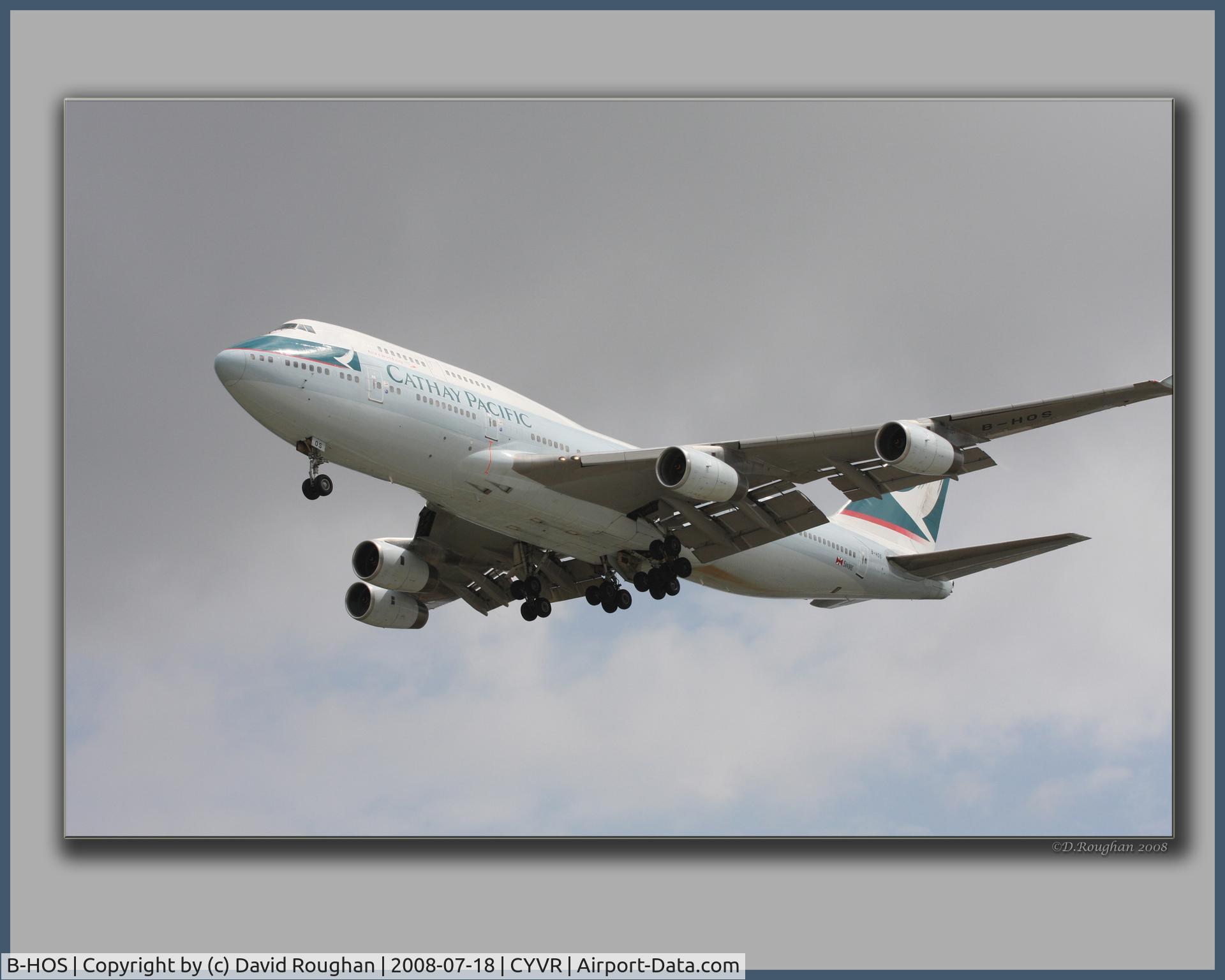 B-HOS, 1990 Boeing 747-467 C/N 24850, Landing Vancouver from Hong Kong