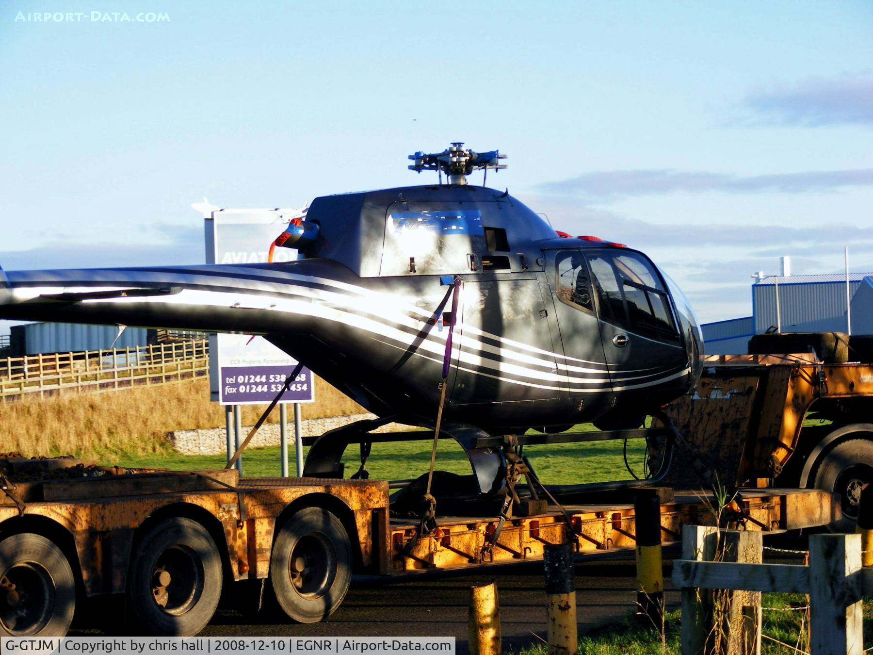 G-GTJM, 2006 Eurocopter EC-120B Colibri C/N 1428, arriving by road at Hawarden