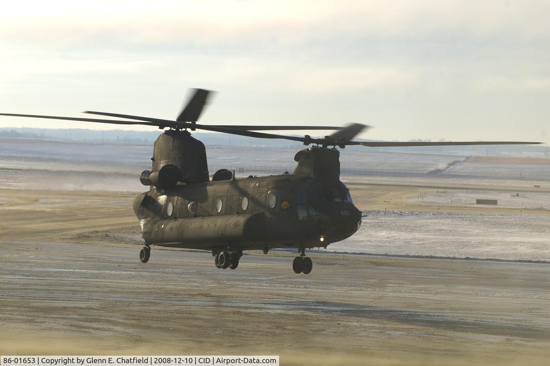 86-01653, 1986 Boeing CH-47D Chinook C/N M.3158, Seen from my window, the Chinook is about to set down on the ramp in front of the tower