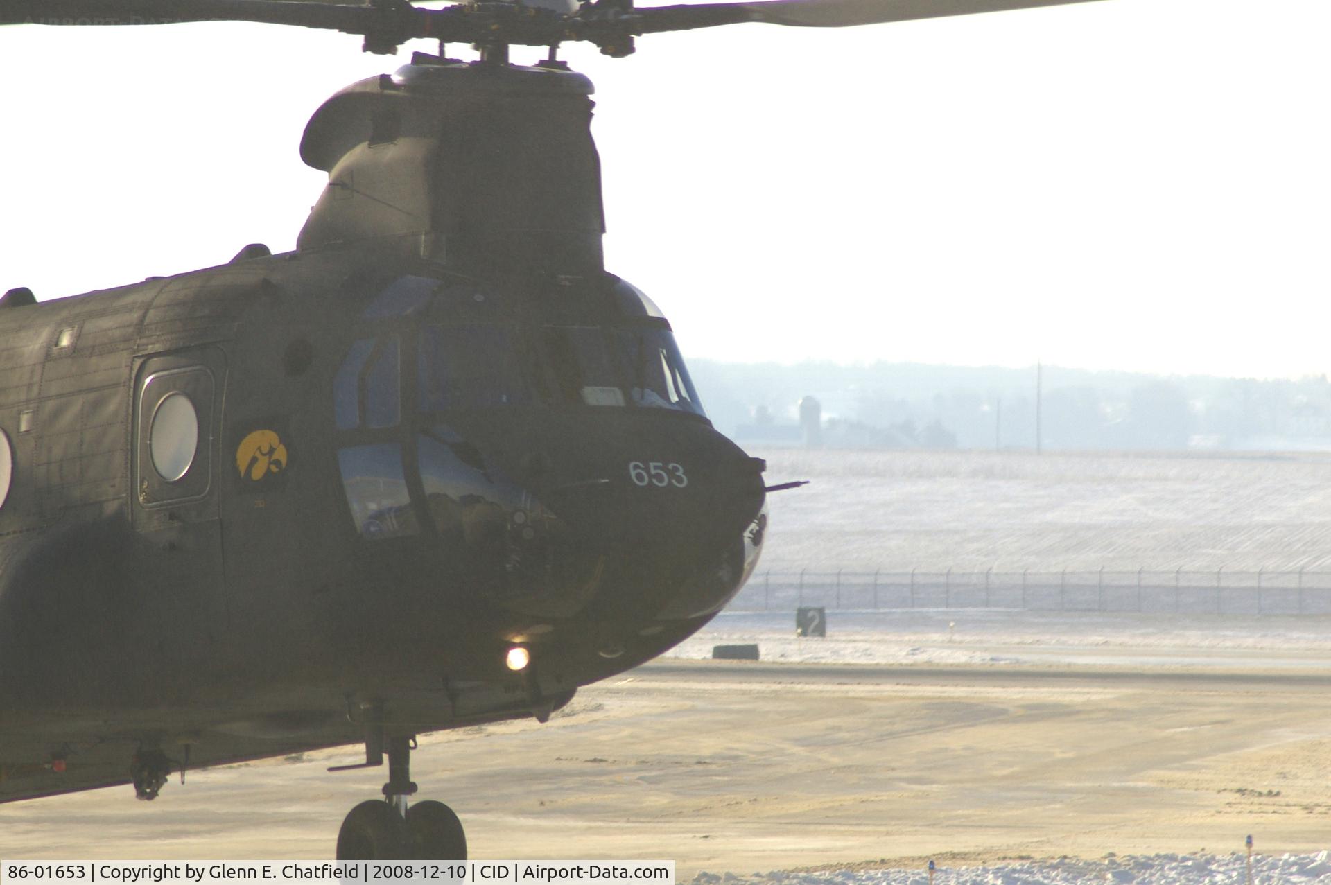 86-01653, 1986 Boeing CH-47D Chinook C/N M.3158, CLOSE-UP.  Notice the U of Iowa Hawkeye logo