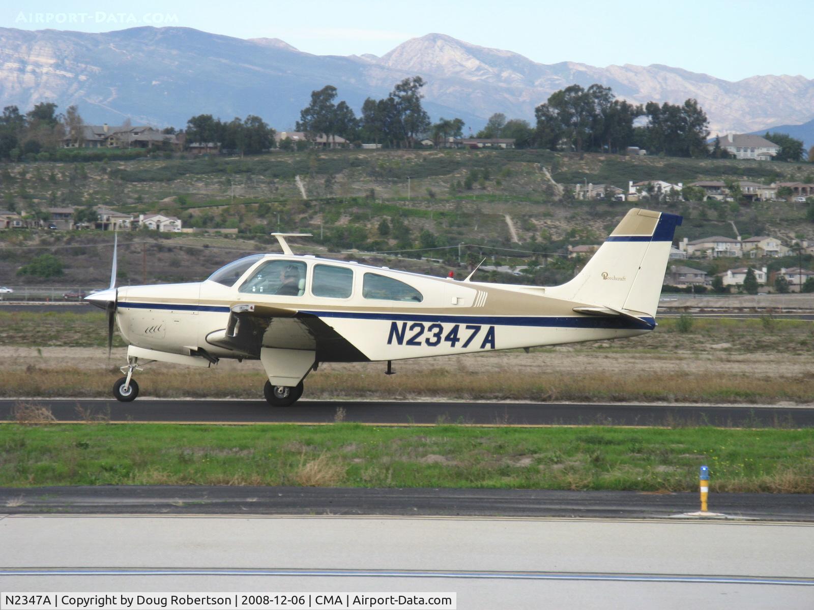 N2347A, 1969 Beech E33 Bonanza C/N CD-1229, 1969 Beech E33 BONANZA, Continental IO-470 225 Hp, First Debonair series to be called a Bonanza, taxi to Rwy 26
