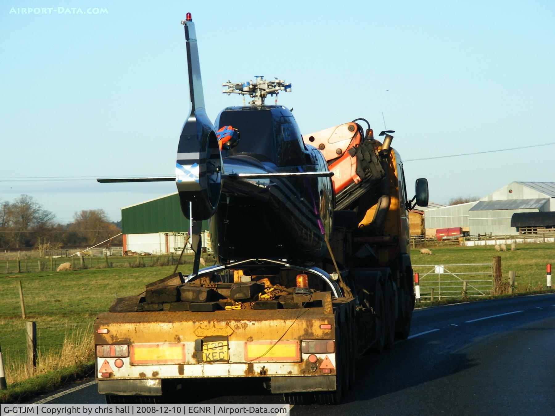 G-GTJM, 2006 Eurocopter EC-120B Colibri C/N 1428, arriving by road at Hawarden