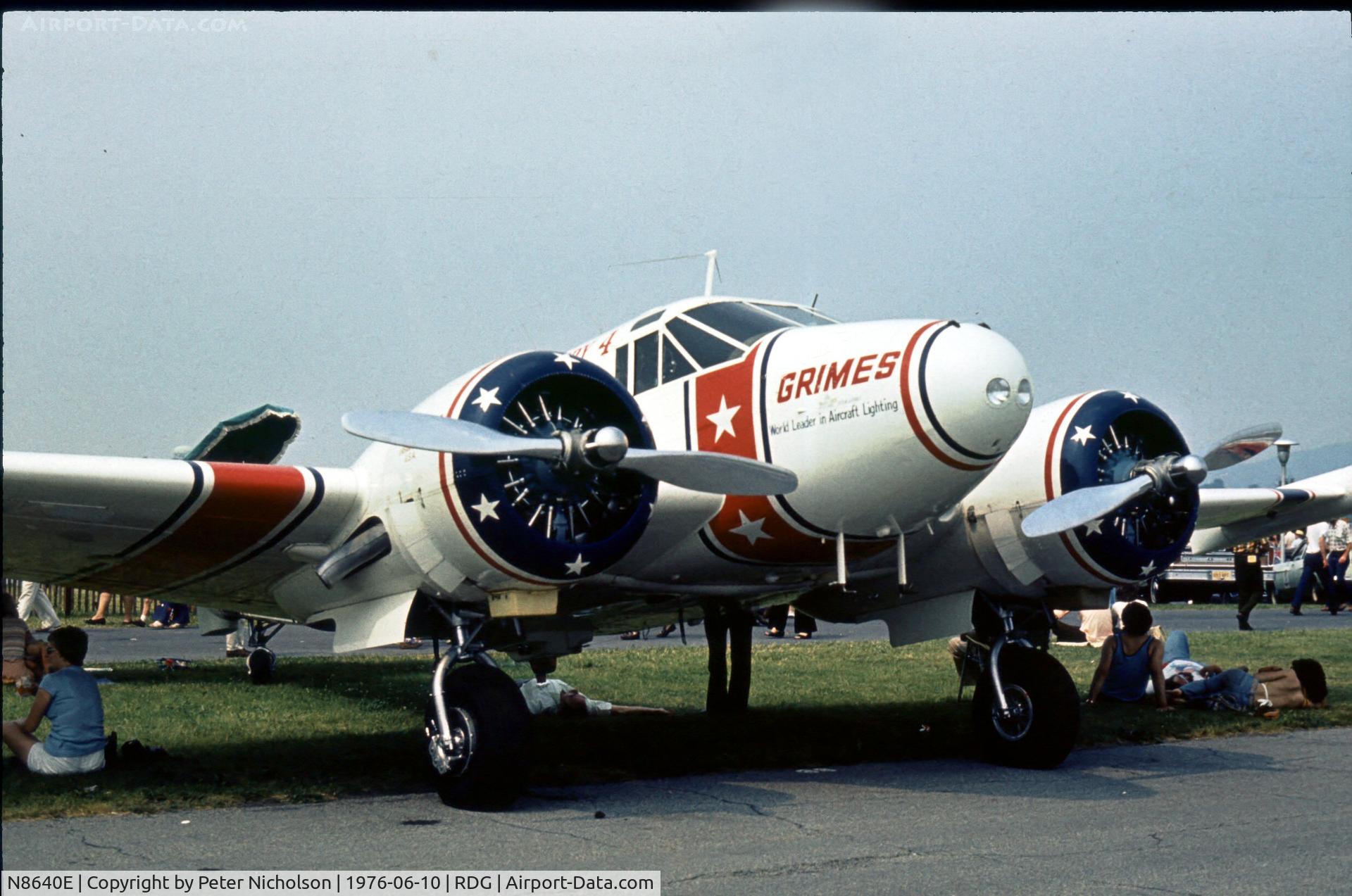 N8640E, Beech C-45H Expeditor C/N AF-510, Grimes Flying Laboratory was a visitor to the 1976 Reading Airshow in Pennsylvania.