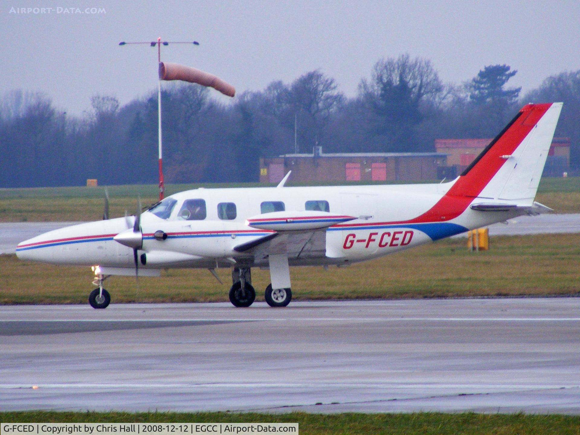 G-FCED, 1981 Piper PA-31T2-620 Cheyenne IIXL C/N 31T-8166013, departing from Manchester