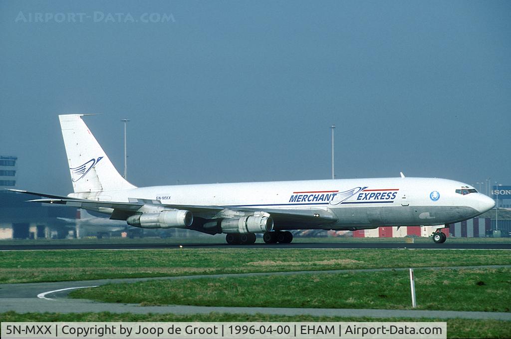 5N-MXX, 1965 Boeing 707-323C C/N 18940, Merchant Express landing at Schiphol