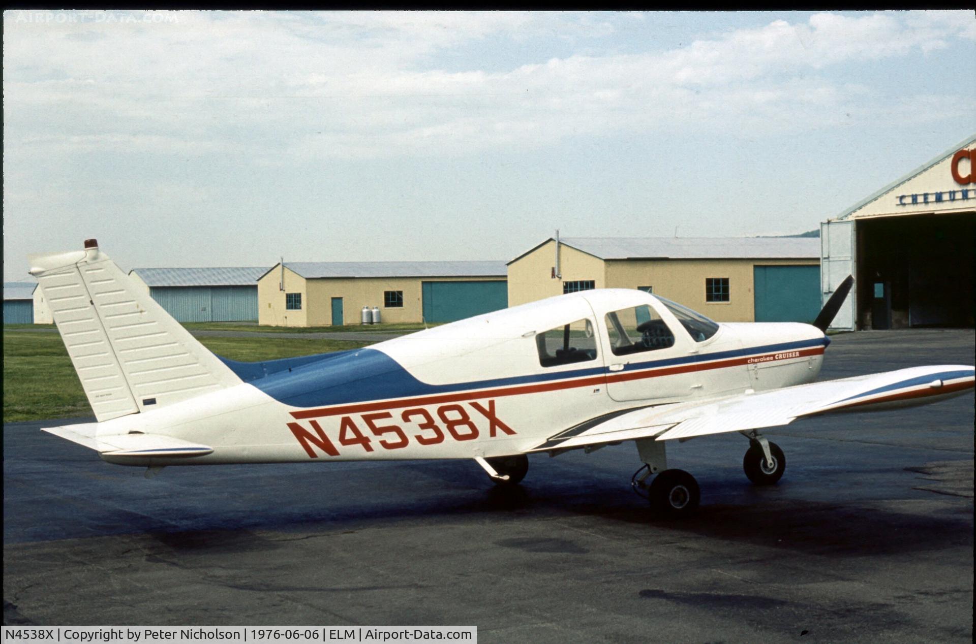 N4538X, 1975 Piper PA-28-140 C/N 28-7625051, Seen in the summer of 1976 at Chemung County Airport as ELM wass then known.