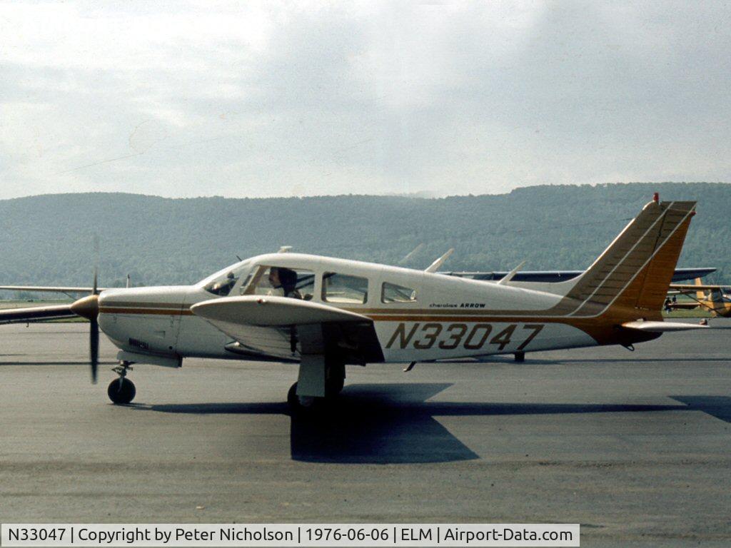 N33047, 1975 Piper PA-28R-200 C/N 28R-7535111, This Cherokee Arrow is shown at Chemung County Airport in the summer of 1976 - airport is now known as Elmira Corning Regional Airport.