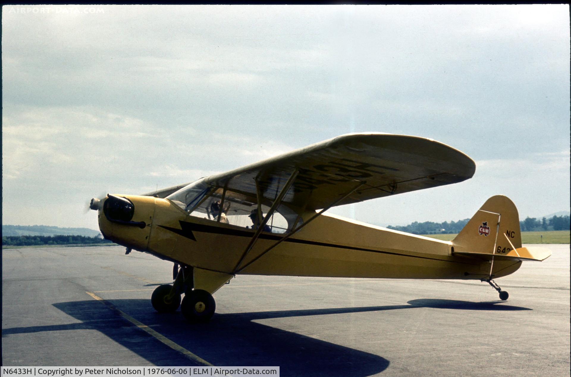 N6433H, 1946 Piper J3C-65 Cub C/N 19613, Regd as NC6433H when seen at Chemung County Airport in the summer of 1976 - airport is now known as Elmira Corning Regional Airport.