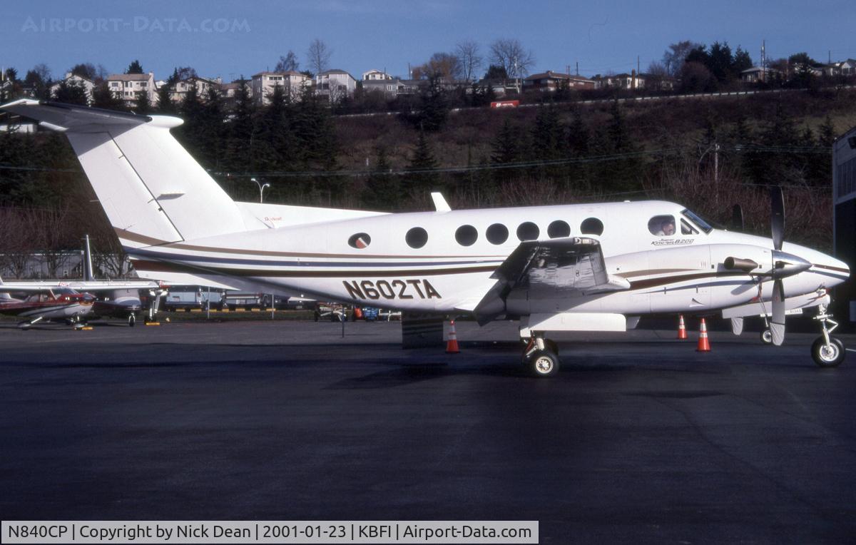 N840CP, 1999 Raytheon Aircraft Company B200 C/N BB-1658, KBFI (Seen here as N602TA prior to becoming N840CP)