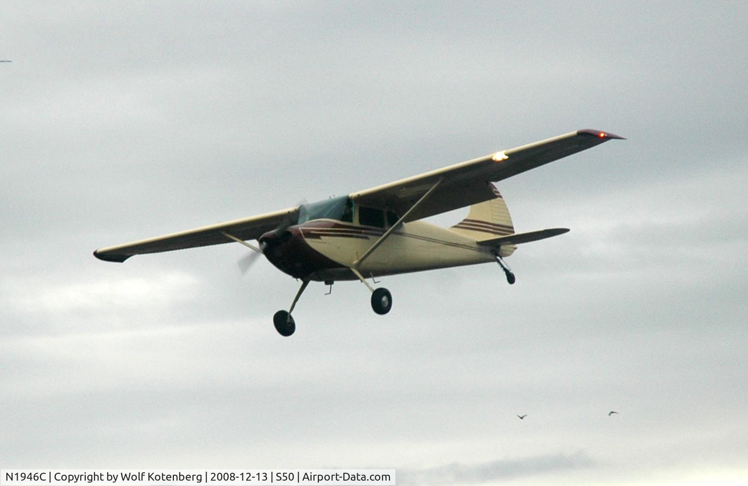 N1946C, 1953 Cessna 170B C/N 26091, seconds from touch down on 34