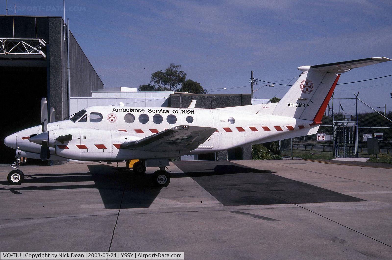 VQ-TIU, 1989 Beech B200C King Air King Air C/N BL-131, YSSY (Sold to Turks & Caicos as VQ-TIU but seen here as VH-AMB with the RFDS and subsequently W/O on 6 Feb 2007 off Major Hill North Caicos)