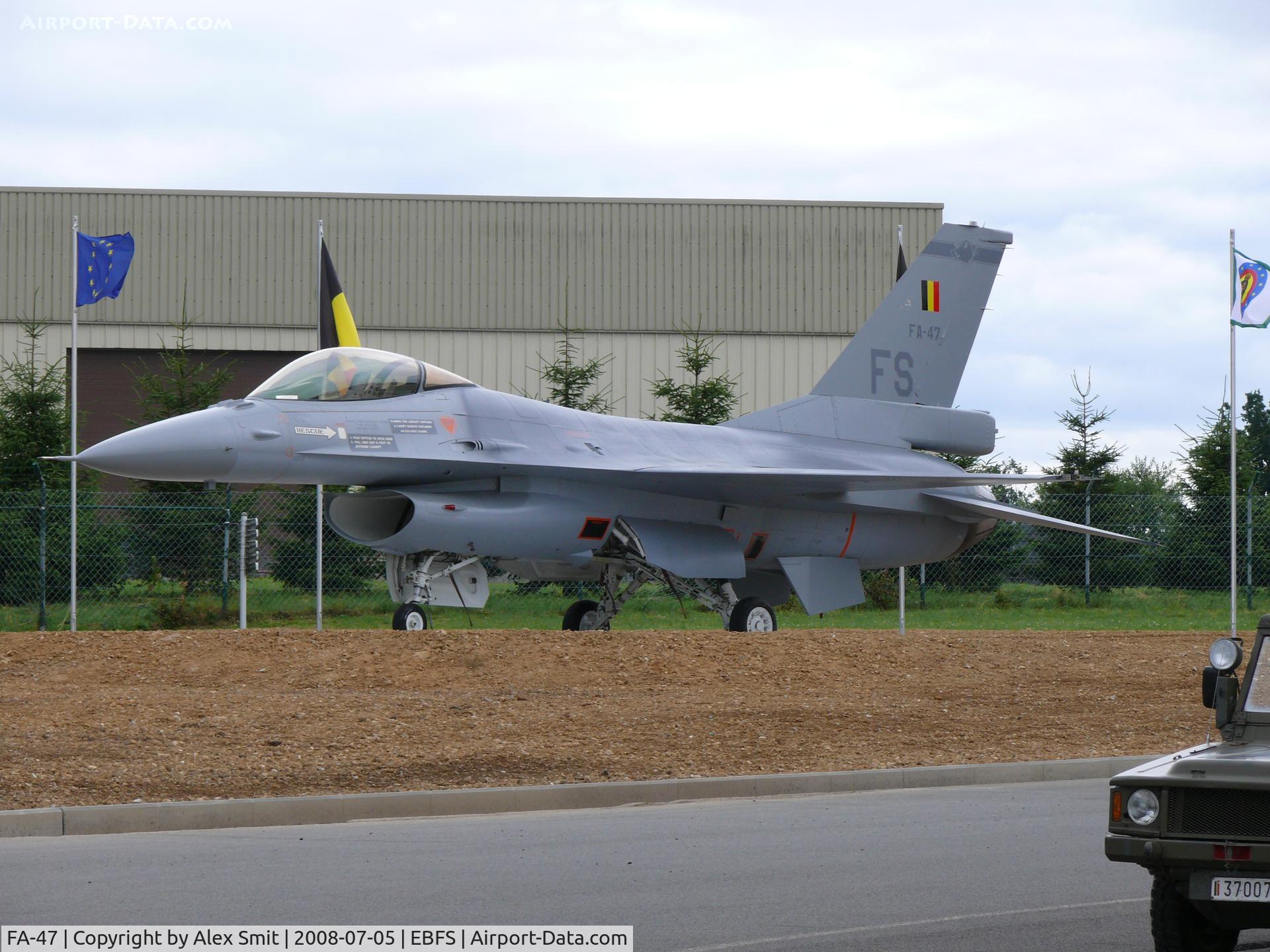 FA-47, SABCA F-16A Fighting Falcon C/N 6H-047, General Dynamics F-16A Fighting Falcon FA47/FS Belgian Air Force gate-guard at EBFS