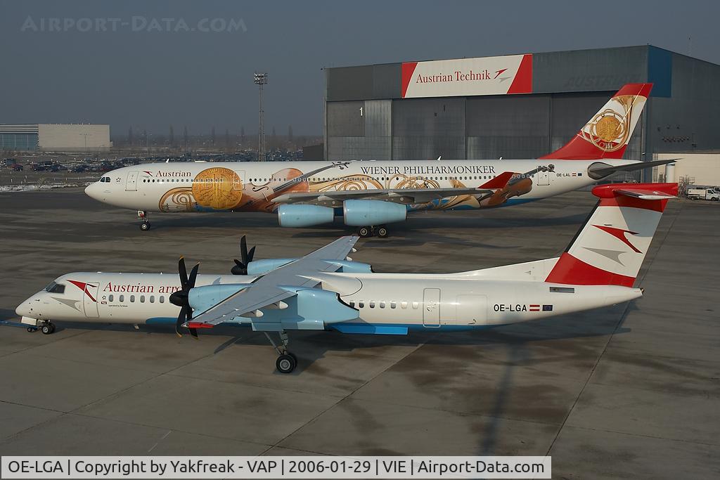 OE-LGA, 1999 De Havilland Canada DHC-8-402Q Dash 8 C/N 4014, Austrian Arrows Dash 8-400 together with OE-LAL