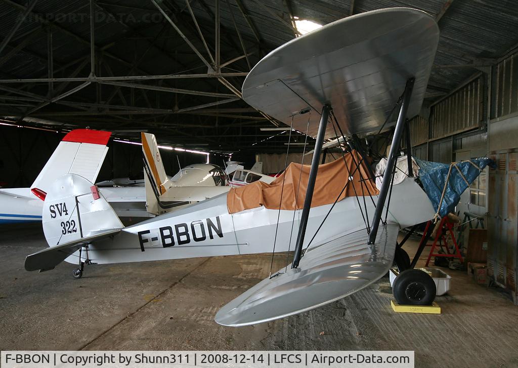 F-BBON, Stampe-Vertongen SV-4C C/N 322, Still stored inside Aero-club de Bordeaux hangar... Withdrawn from use since he has broken his engine.