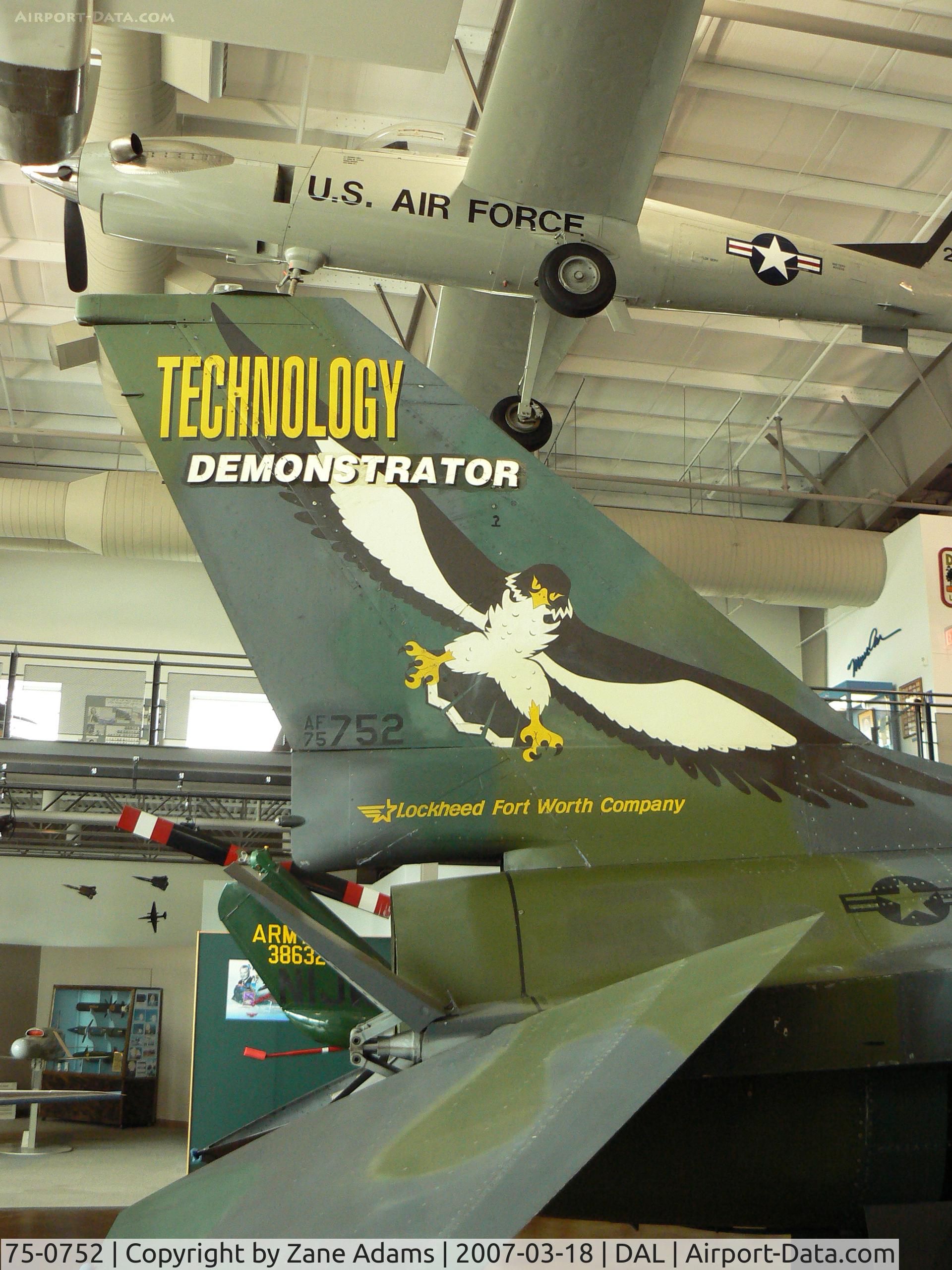 75-0752, 1975 General Dynamics YF-16B Fighting Falcon C/N 62-2, Former General Dynamics test airframe at the Frontiers of Flight Museum at Love Field - Dallas, TX