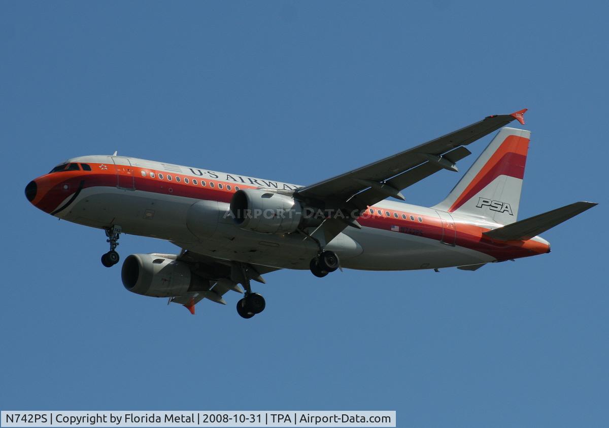 N742PS, 2000 Airbus A319-112 C/N 1275, US Airways PSA Retro colors A319