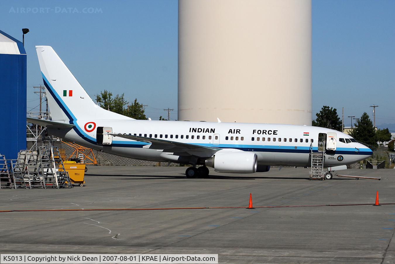 K5013, 2007 Boeing 737-7HI C/N 36107, KPAE (Indian AF BBJ one of 2 made at KPAE prior to delivery)