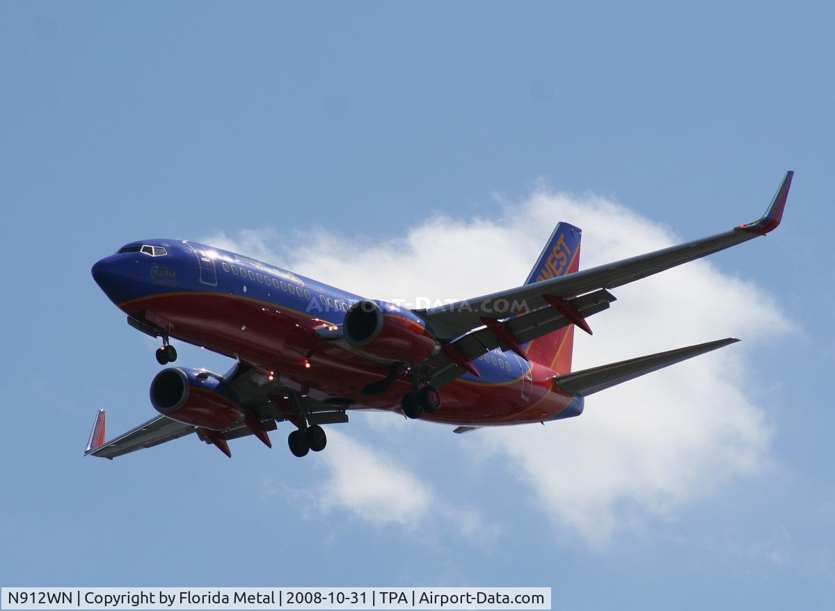 N912WN, 2008 Boeing 737-7H4 C/N 36621, Southwest 737-700