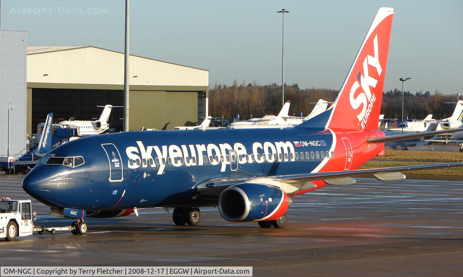 OM-NGC, 2006 Boeing 737-76N C/N 32696, Sky Europe B737 being backed off stand at Luton