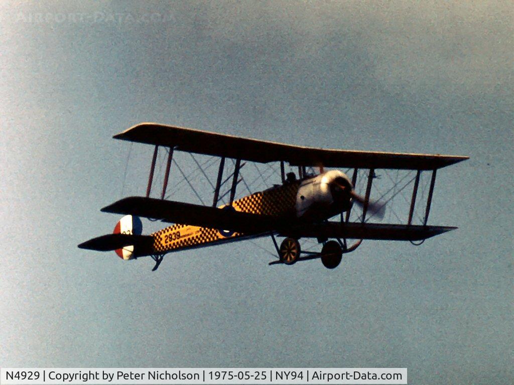 N4929, 1966 Avro 504K Replica C/N HAC1, Although a replica previously reg'd in the UK as G-ATXL, this Avro 504K flew at Cole Palen's airshow in the summer of 1975 with Royal Flying Corps serial E2939.
