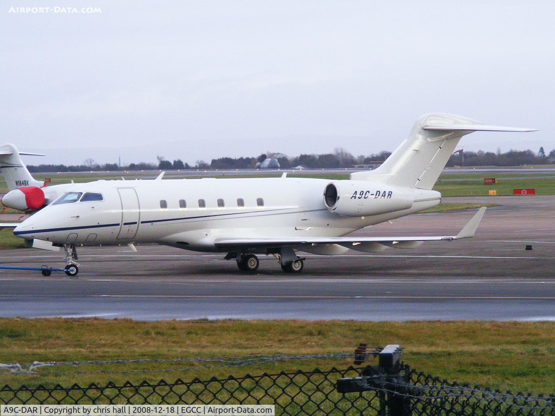 A9C-DAR, 2007 Bombardier Challenger 300 (BD-100-1A10) C/N 20169, on the Ocean Sky ramp at Manchester