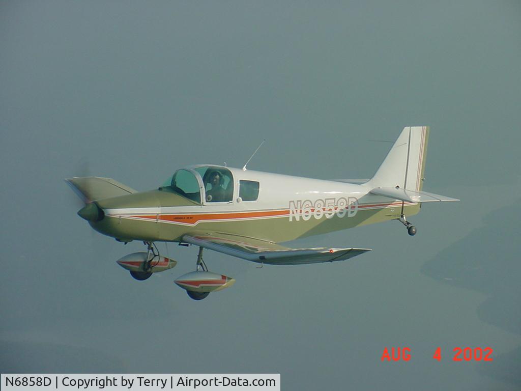 N6858D, 1968 Jodel D-11 C/N F-5074, taken aug 2002 pilot Dennis before I sold it. I building another Jodel