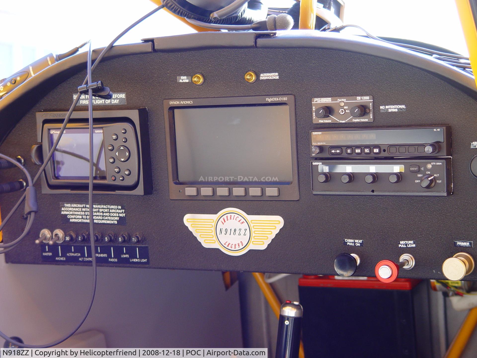 N918ZZ, 2006 American Legend AL3 C/N AL-1058, Cockpit view note American Legend sticker with tail number