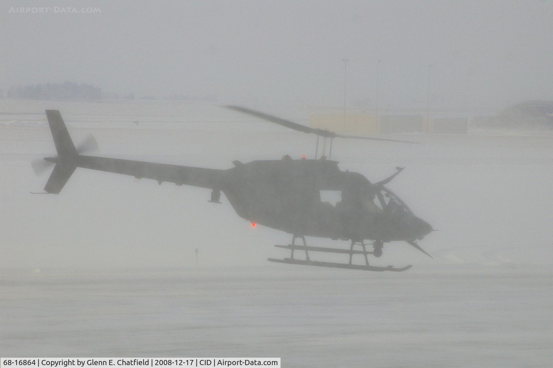 68-16864, 1968 Bell OH-58A Kiowa C/N 40178, Arriving at the Landmark ramp in the snow.