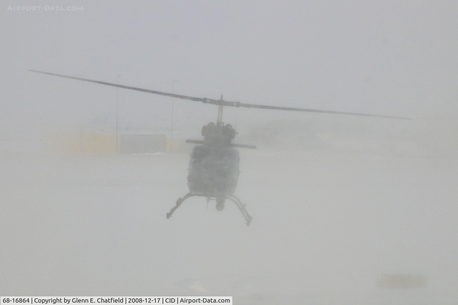 68-16864, 1968 Bell OH-58A Kiowa C/N 40178, Arriving at the Landmark ramp in the snow.
