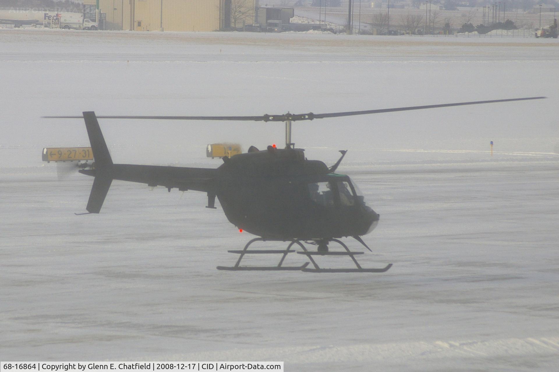 68-16864, 1968 Bell OH-58A Kiowa C/N 40178, Arriving at the Landmark ramp in the snow.
