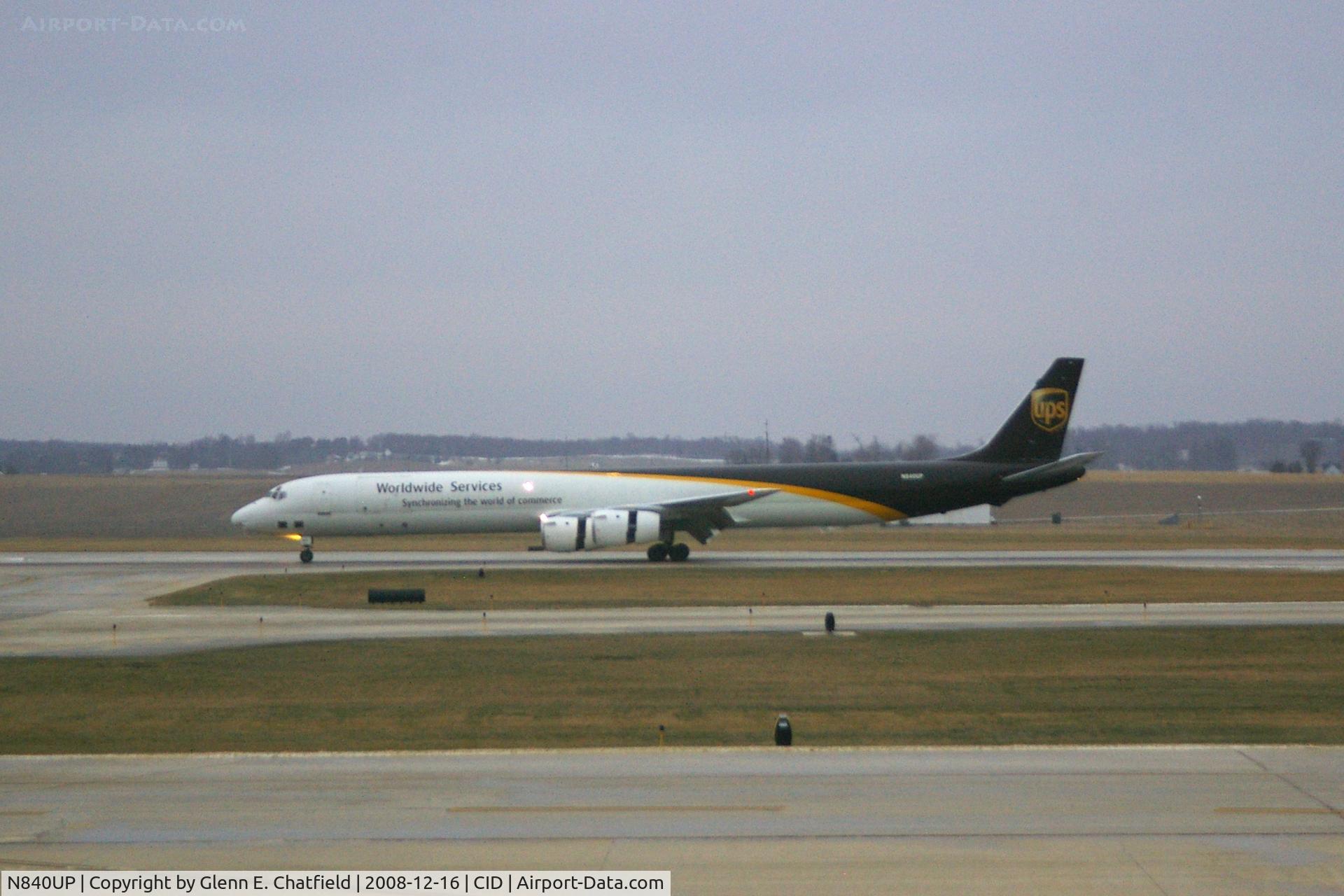N840UP, 1970 Douglas DC-8-73F C/N 46140, Just landed Runway 9, early overcast and gloomy day
