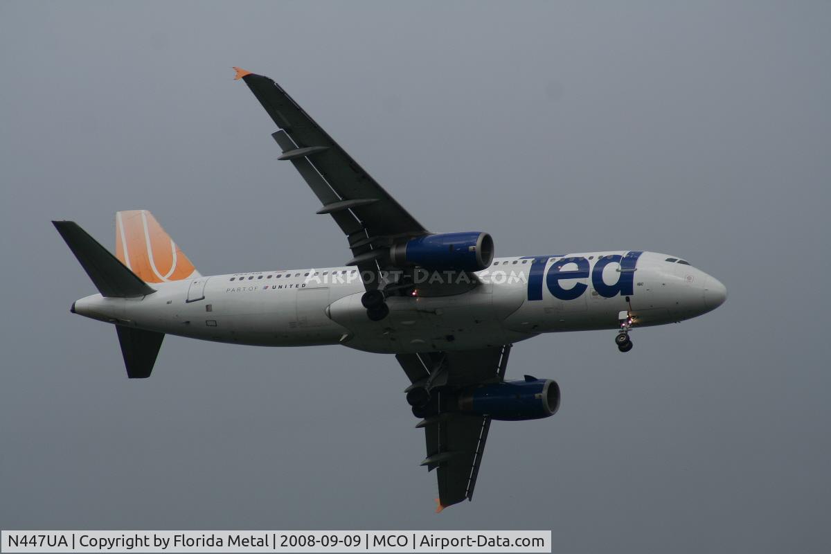 N447UA, 1998 Airbus A320-232 C/N 836, Ted A320 landing after a Florida T-storm