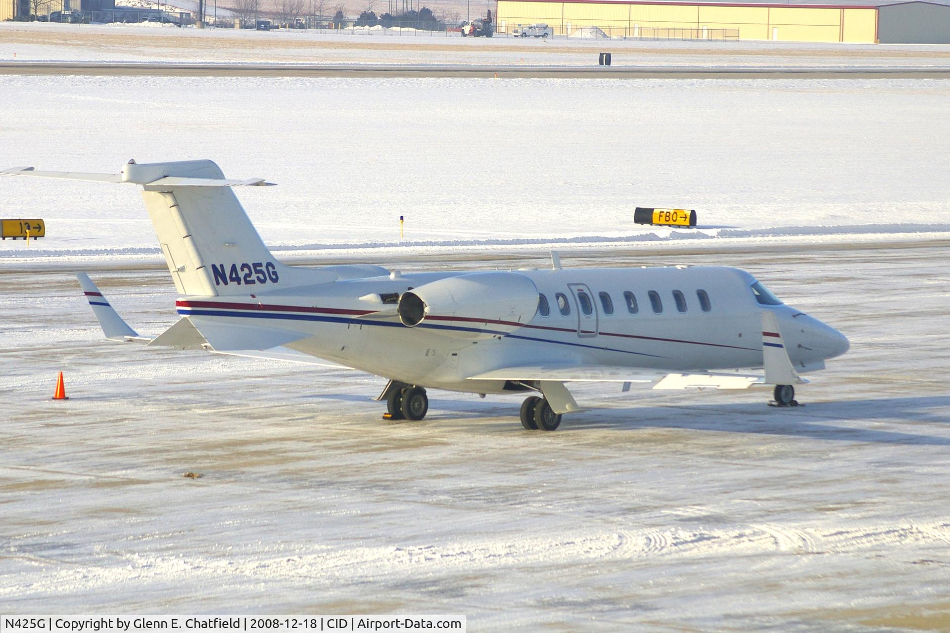 N425G, 2006 Learjet Inc 45 C/N 307, GEICO's bird, parked on the Landmark Ramp, as seen from my office in the tower.