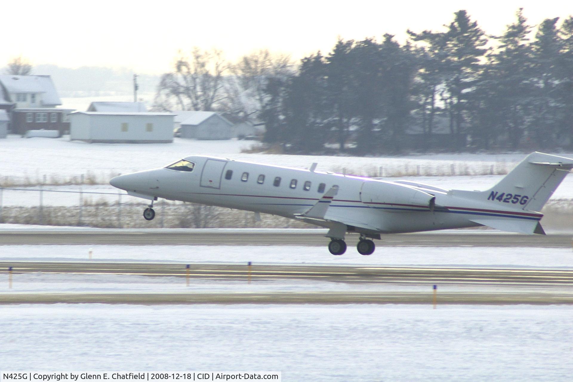 N425G, 2006 Learjet Inc 45 C/N 307, GEICO departing runway 13, as seen from my office in the tower.