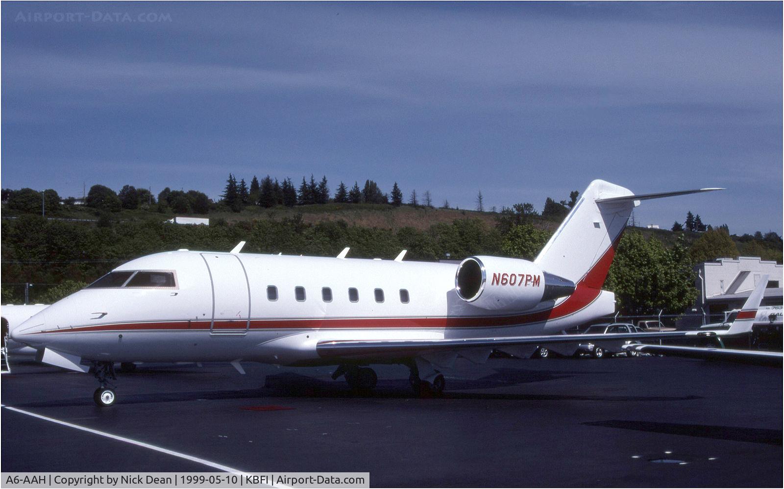 A6-AAH, 1998 Bombardier Challenger 604 (CL-600-2B16) C/N 5362, KBFI (Seen here as N607PM and currently registered A6-AAH as posted)