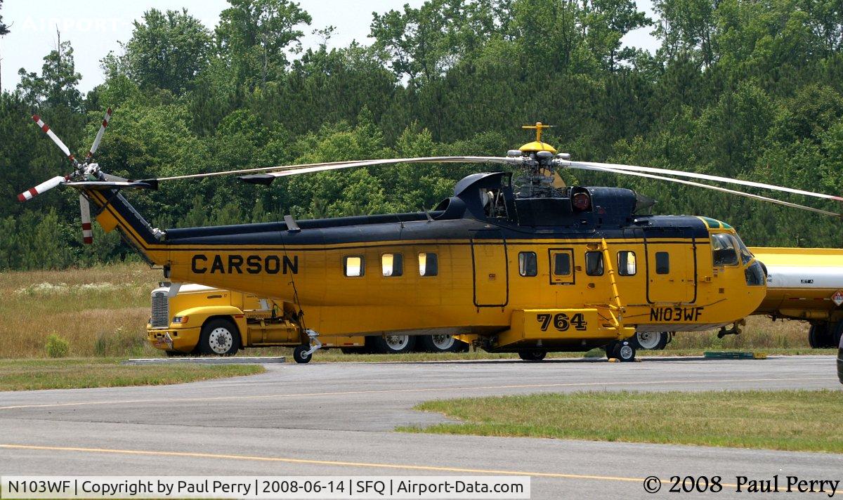 N103WF, 1977 Sikorsky S-61N C/N 61766, Another angle, with some of the support vehicles in the background