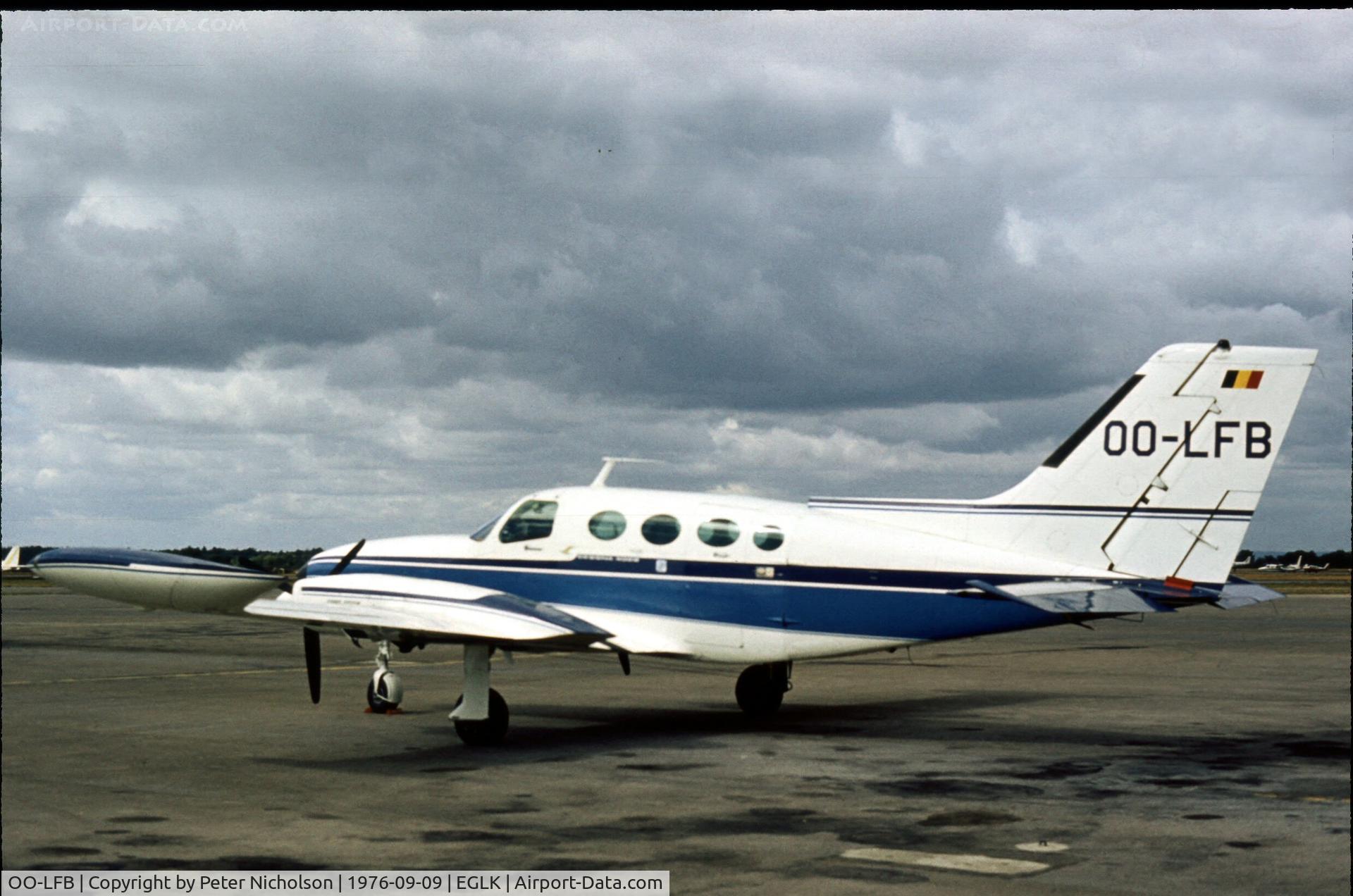 OO-LFB, 1970 Cessna 402B C/N 402B-0041, Visitor to Blackbushe Airport during the 1976 Farnborough Air Show