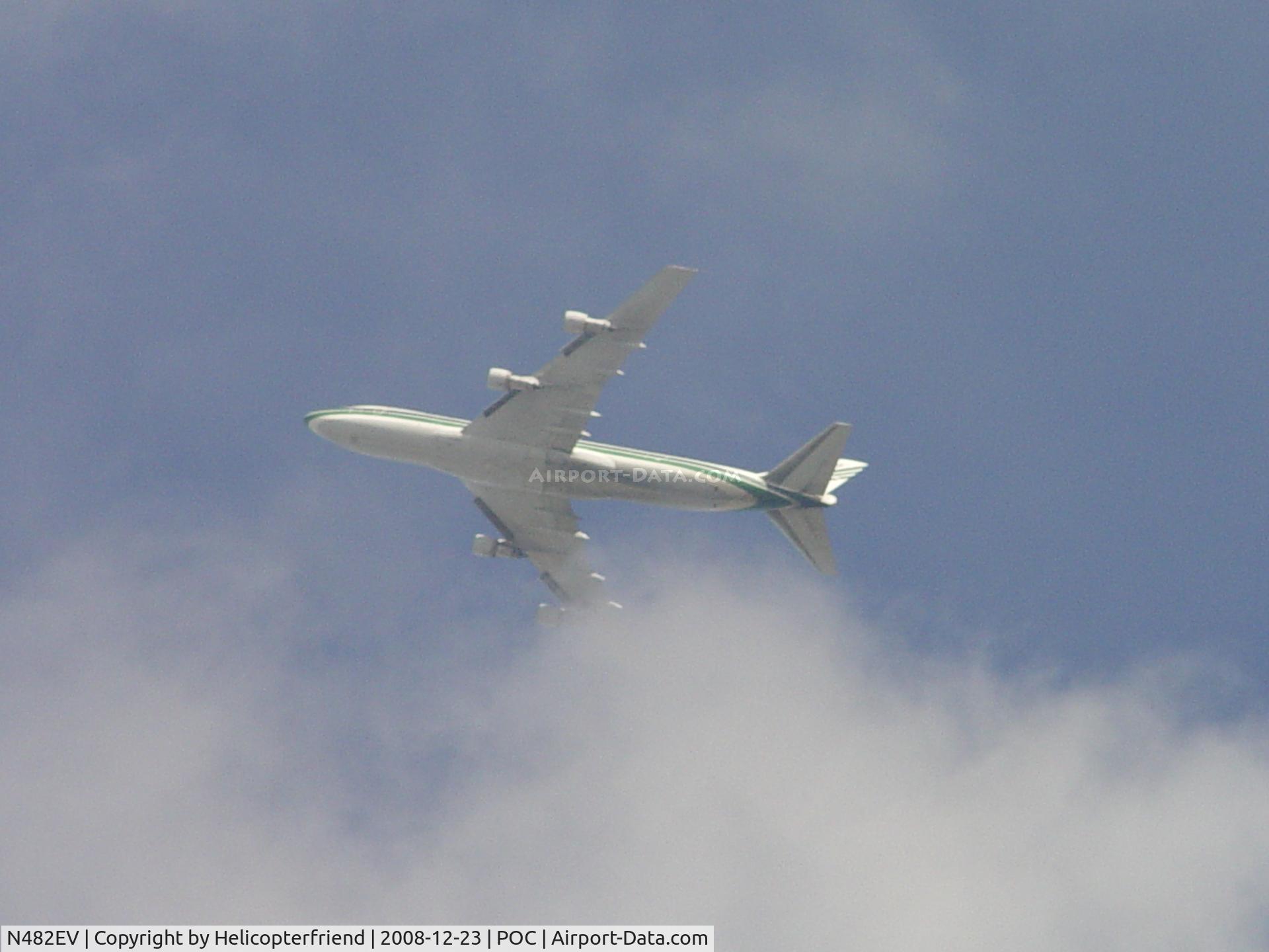 N482EV, 1973 Boeing 747-212B C/N 20713, Take off from Ontario passing over Brackett in the clouds