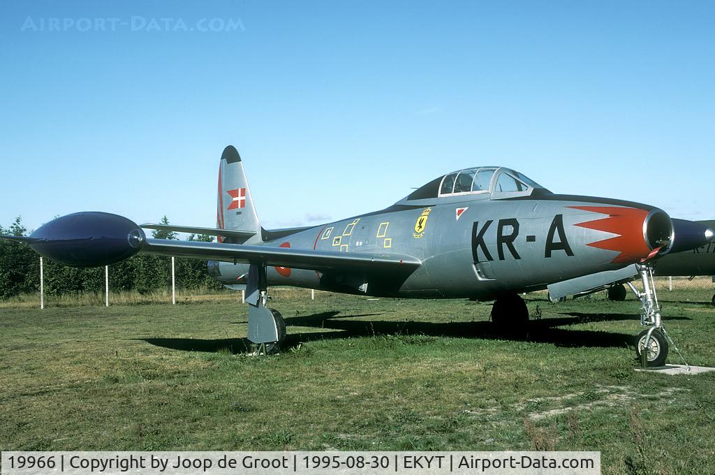 19966, 1951 Republic F-84G Thunderjet C/N 4142-419B, This Danish Thunderjet is now preserved at the gate of Aalborg AB.
