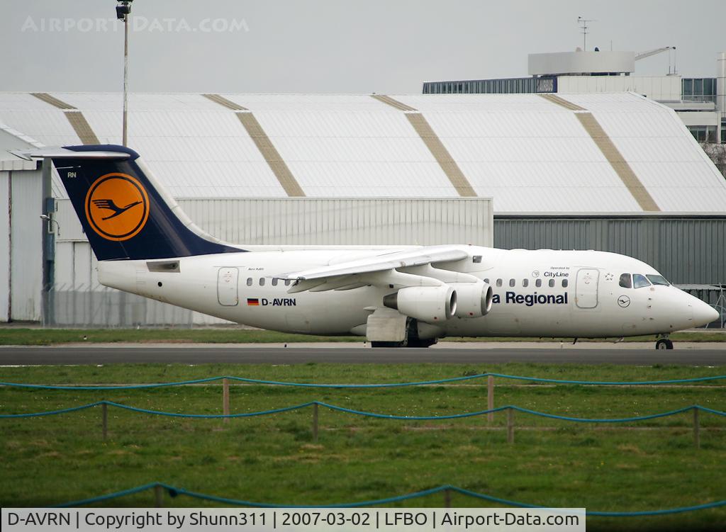 D-AVRN, 1996 British Aerospace Avro 146-RJ85A C/N E2293, Rolling holding point rwy 32R for departure