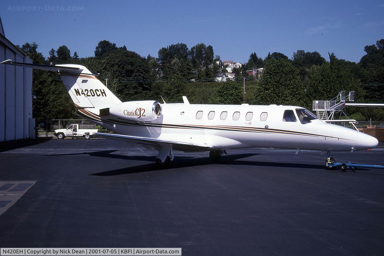 N420EH, 2001 Cessna 525A CitationJet CJ2 C/N 525A0027, KBFI (CJ2 N420CH seen here shortly after replacing the CJ1 of the same reg this is now on the CJ2 replacement a CJ3 hopefully soon to be on a CJ4 if the company stays true to form, the CJ2 is now registered N420EH as posted for C/N accuracy)