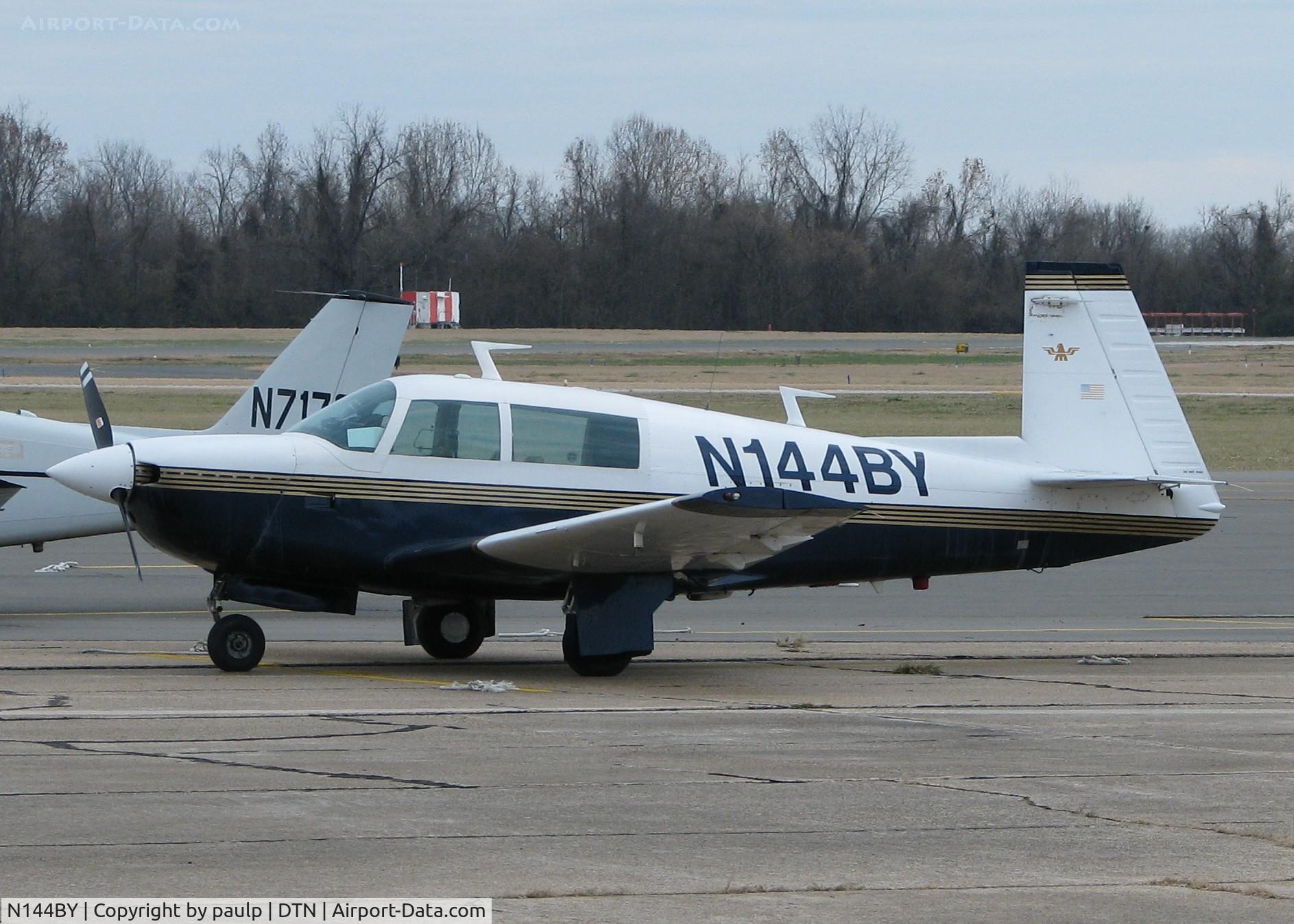 N144BY, 1977 Mooney M20J 201 C/N 24-0034, Parked at Downtown Shreveport.