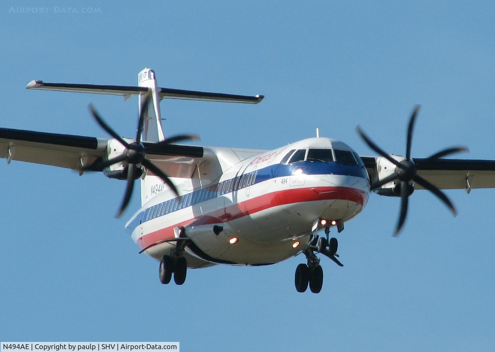 N494AE, 1997 ATR 72-212A C/N 494, Landing at Shreveport Regional.