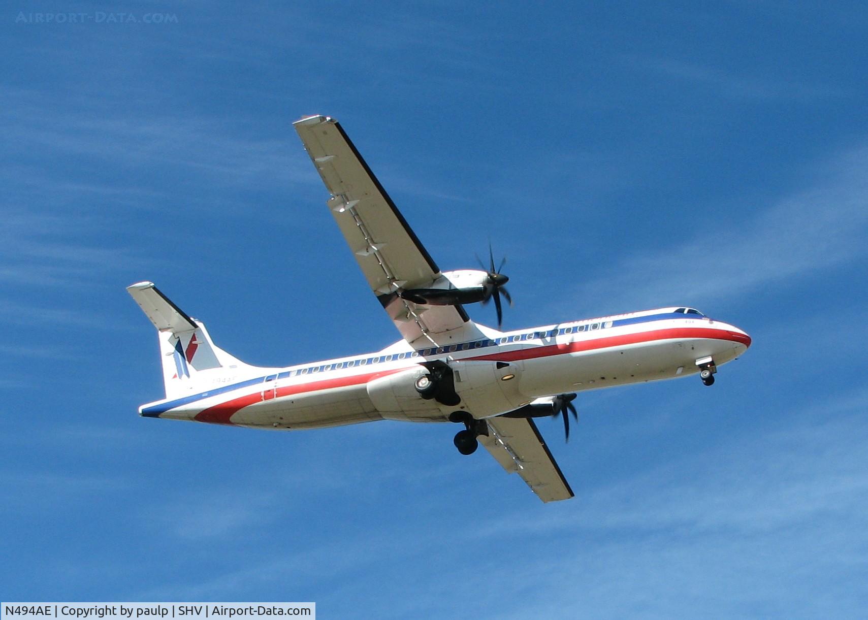 N494AE, 1997 ATR 72-212A C/N 494, Landing at Shreveport Regional.
