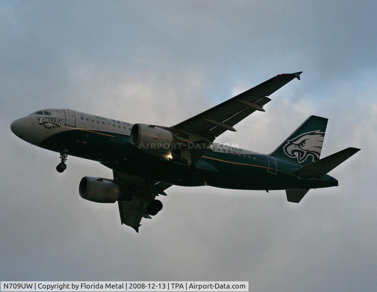 N709UW, 1999 Airbus A319-112 C/N 0997, USAirways Philadelphia Eagles A319 - been waiting a long time to get this plane and the stupid clouds rolled in