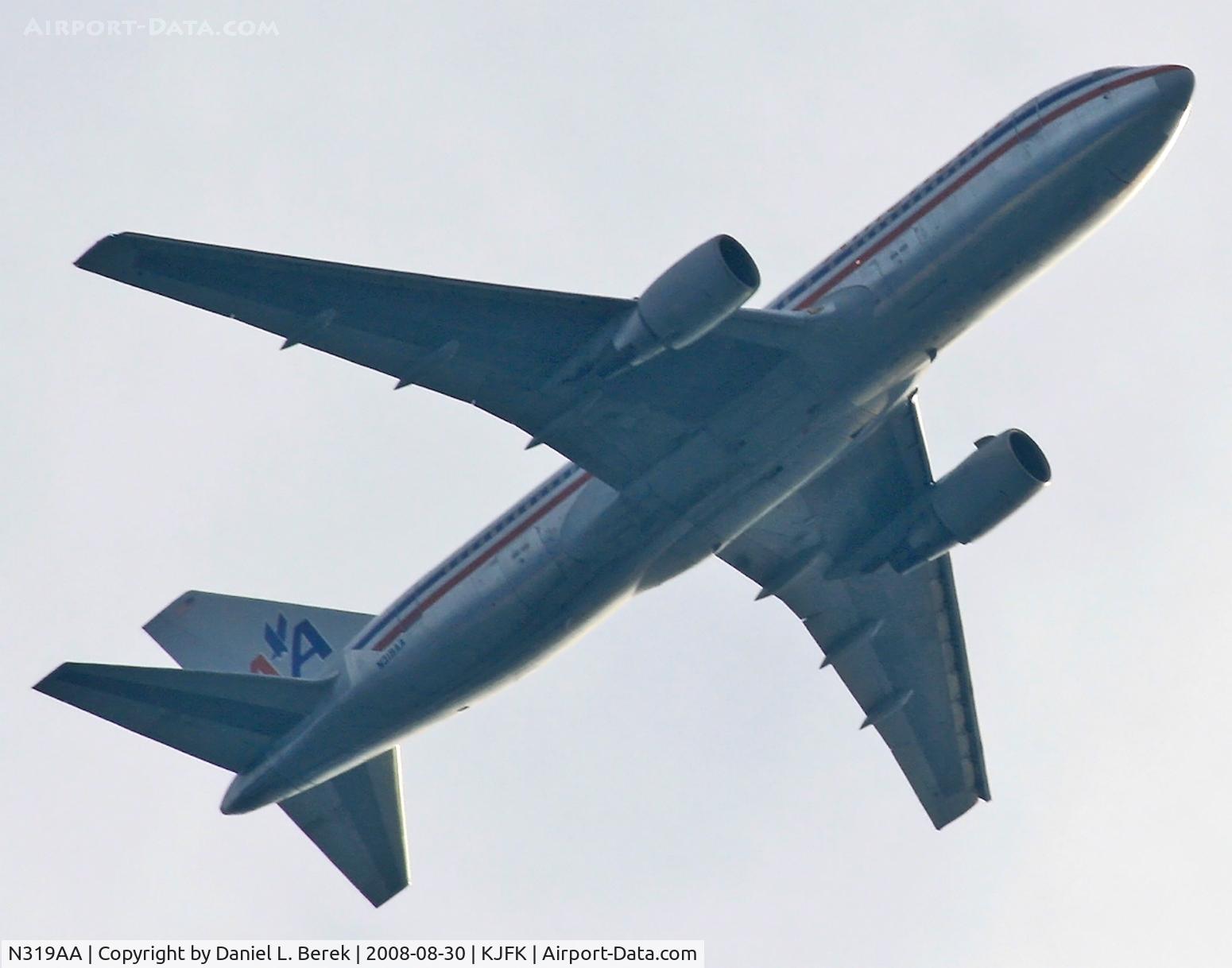 N319AA, 1985 Boeing 767-223 C/N 22320, A nice, vintage AA 767 coasts over Sandy Hook, NJ, on its way to JFK.