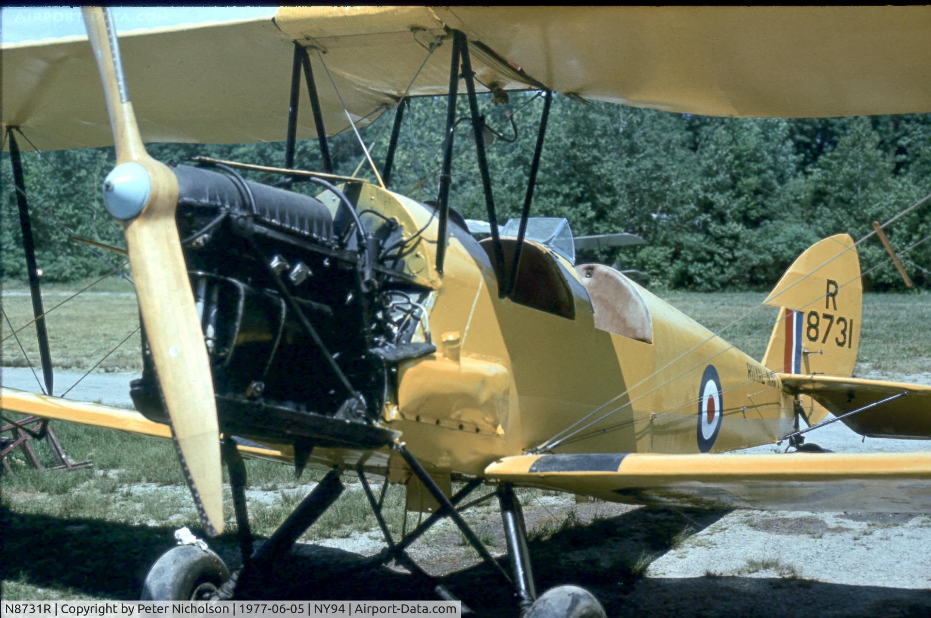 N8731R, 1941 De Havilland Canada DH-82C Tiger Moth C/N DHC1848, This Tiger Moth was operated by Cole Palen at Rhinebeck in the summer of 1977. Ex RCAF serial 9690, Canadian regn CF-BSS and currently N82LN