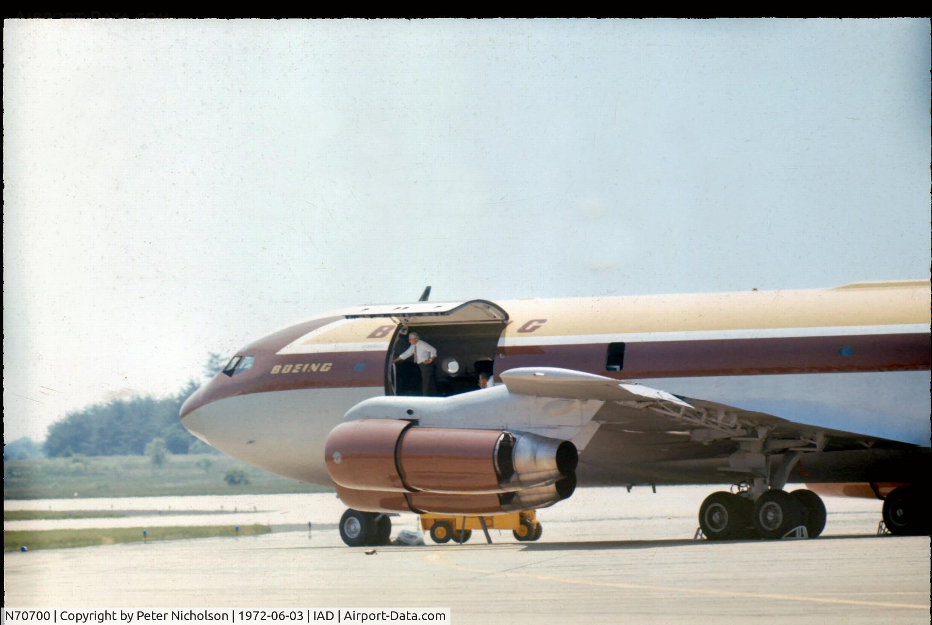 N70700, 1954 Boeing 367-80 C/N 17158, Dash 80, the Boeing 707 prototype, was displayed at Transpo 72 held at Dulles Intnl Airport.